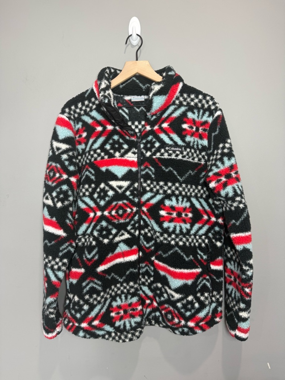Columbia Black, White & Red Aztec Sherpa Fleece Jacket